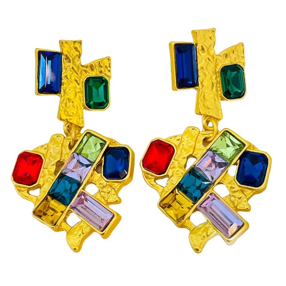 NEW vintage runway style glass gold plated statement earrings